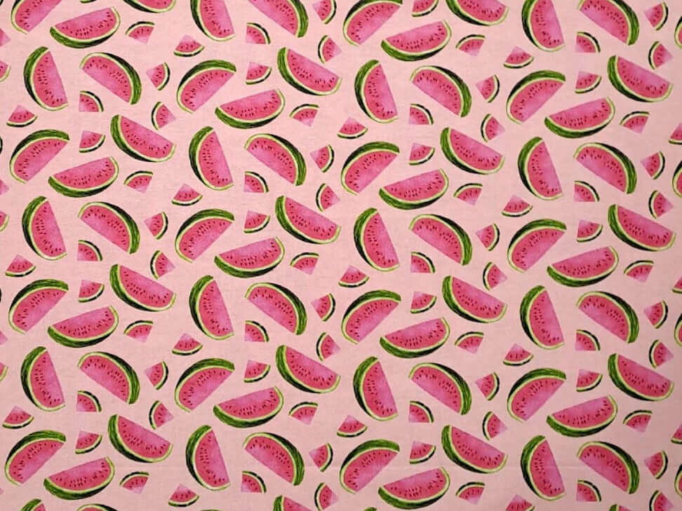 Rice heating pad made with soft cotton flannel with watermelons printed all over it- soft pink background