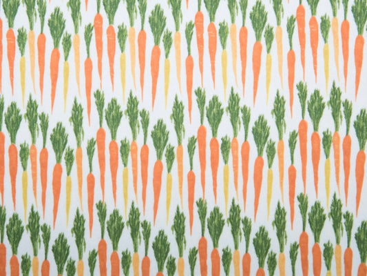 Pattern of carrots in various colors on a white background, ideal for Herbal Comfort Heat Pack - Spring Patterns.