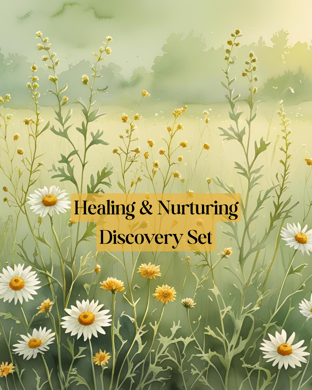 Healing & Nurturing Discovery Set featuring floral design and soothing colors for self-care rituals.