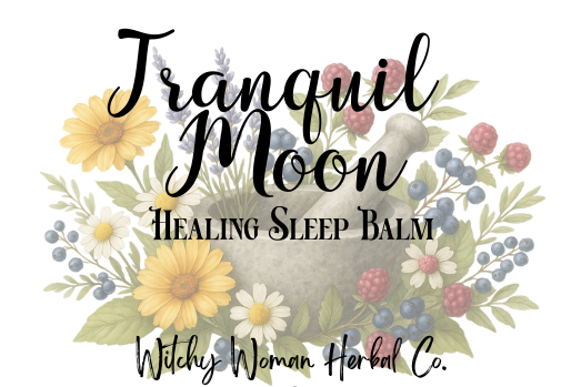 Tranquil Moon Healing Sleep Balm packaging with floral design and text.