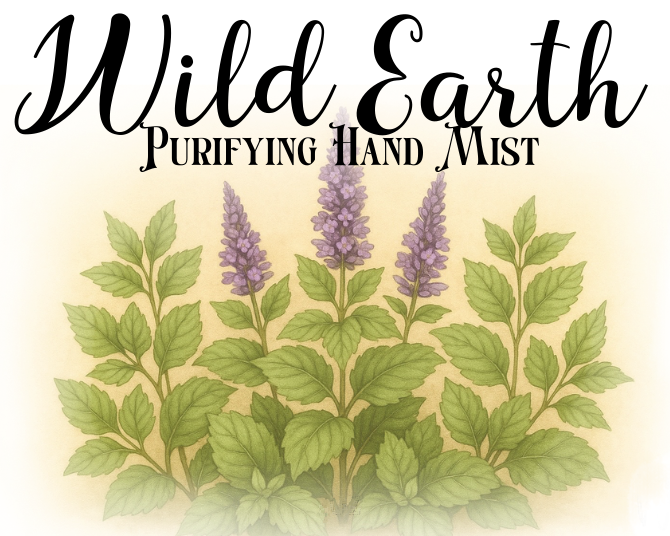 Wild Earth Purifying Hand Mist label with herbs and text