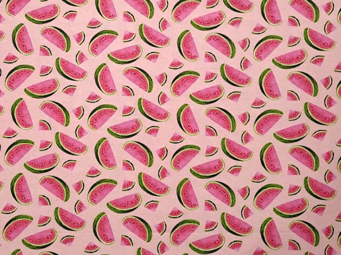 Rice heating pad made with soft cotton flannel with watermelons printed all over it- soft pink background