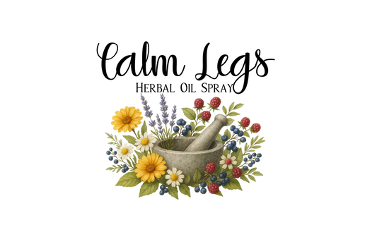 Herbal oil spray product label for Calm Legs