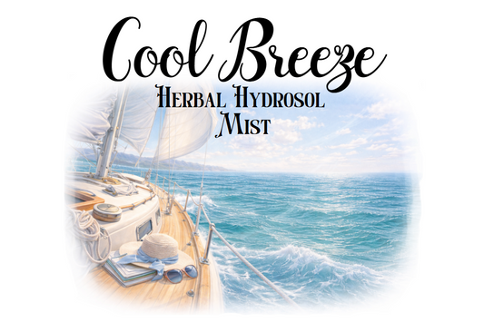 Sailing boat with 'Cool Breeze Herbal Hydrosol Mist' text overlay