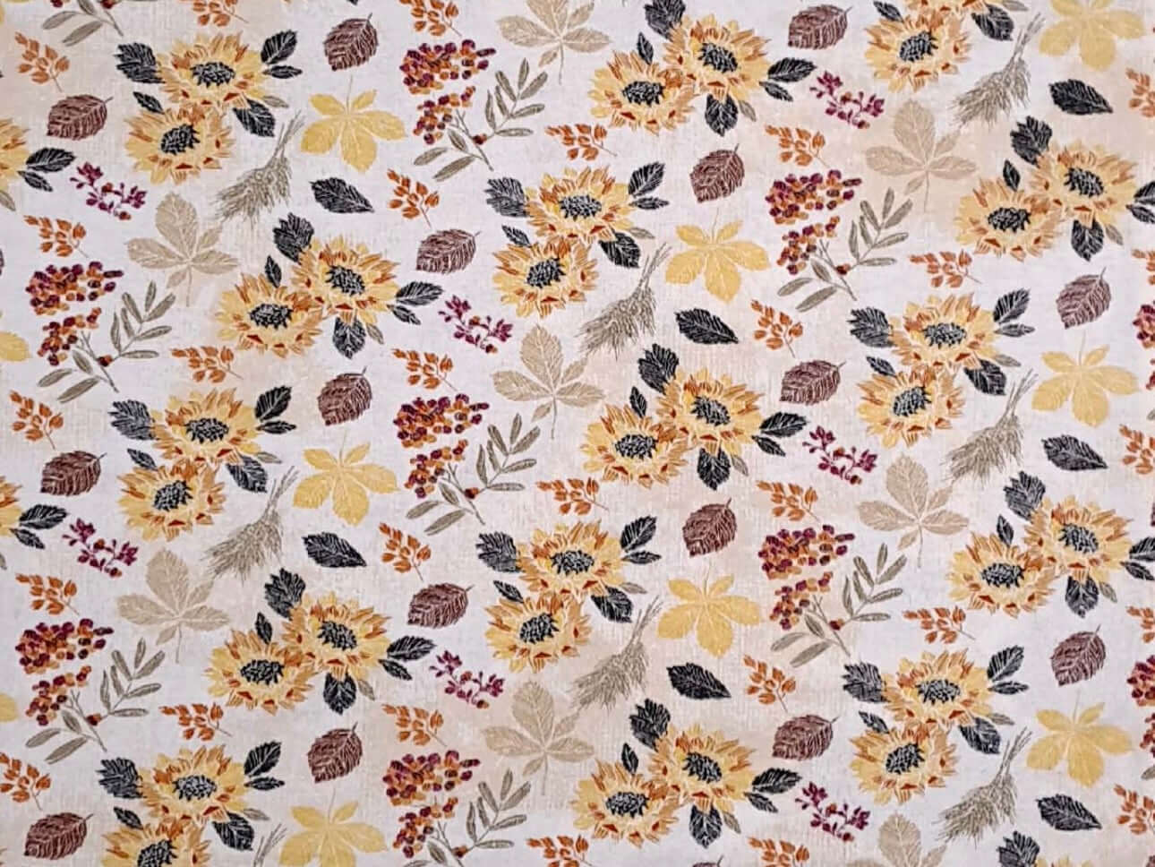 Rice heating pad made with soft cotton flannel with sunflowers and leaves printed all over it- cream background