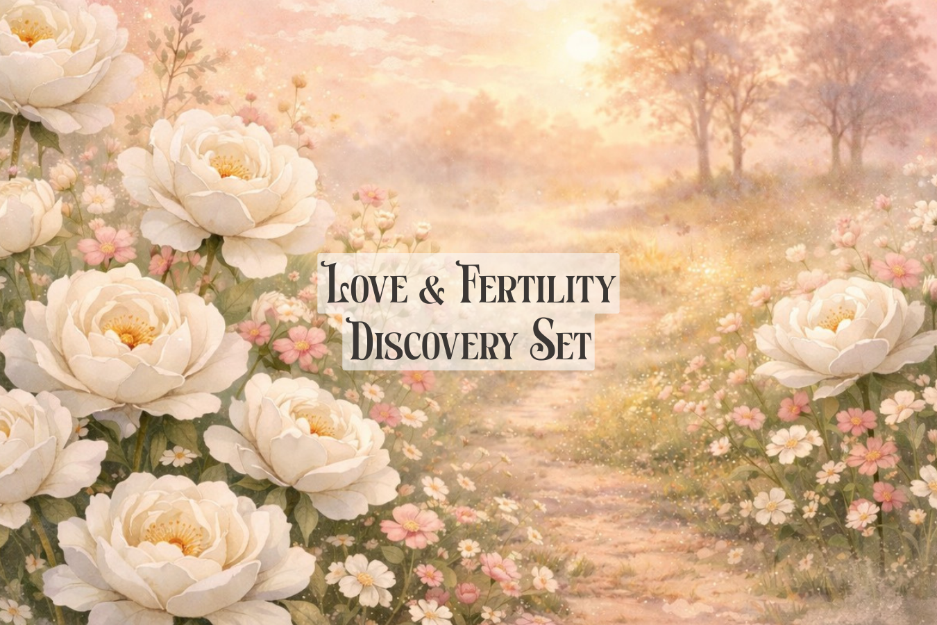 Floral scene with 'Love & Fertility Discovery Set' text