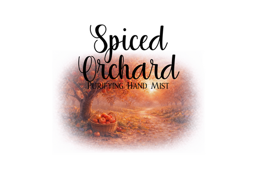 Spiced Orchard hand mist packaging with scenic design and text details.
