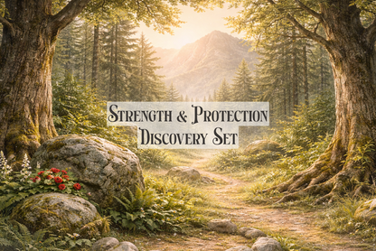 Pathway through a forest with 'Strength & Protection Discovery Set' text overlay
